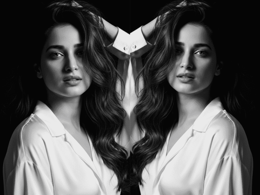 Black and white high-fashion editorial portrait Gimini Ai