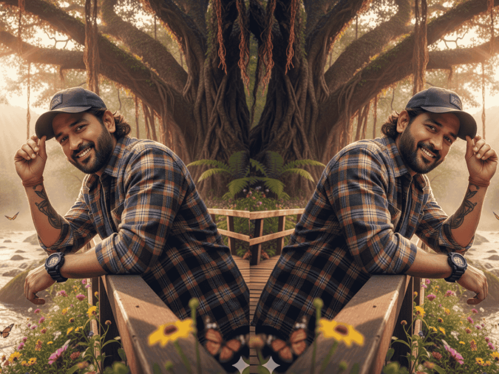 Mountain River Under a Banyan Tree Portrait Gemini Ai