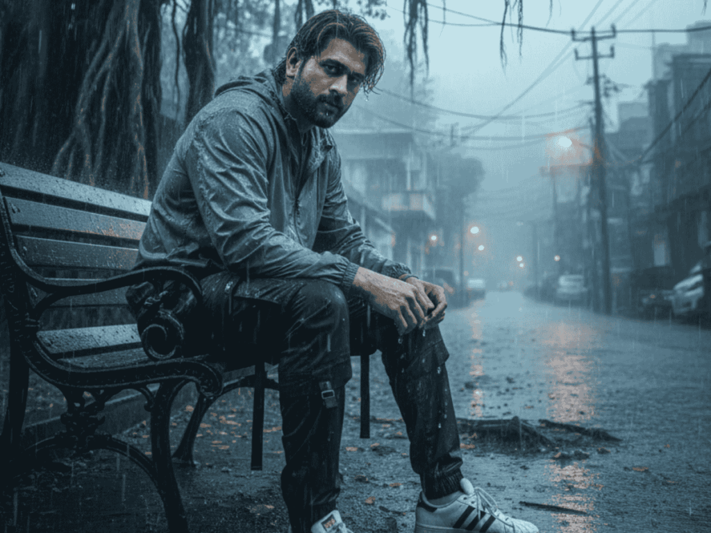 Tired Young Man Sitting on a Vintage Bench
